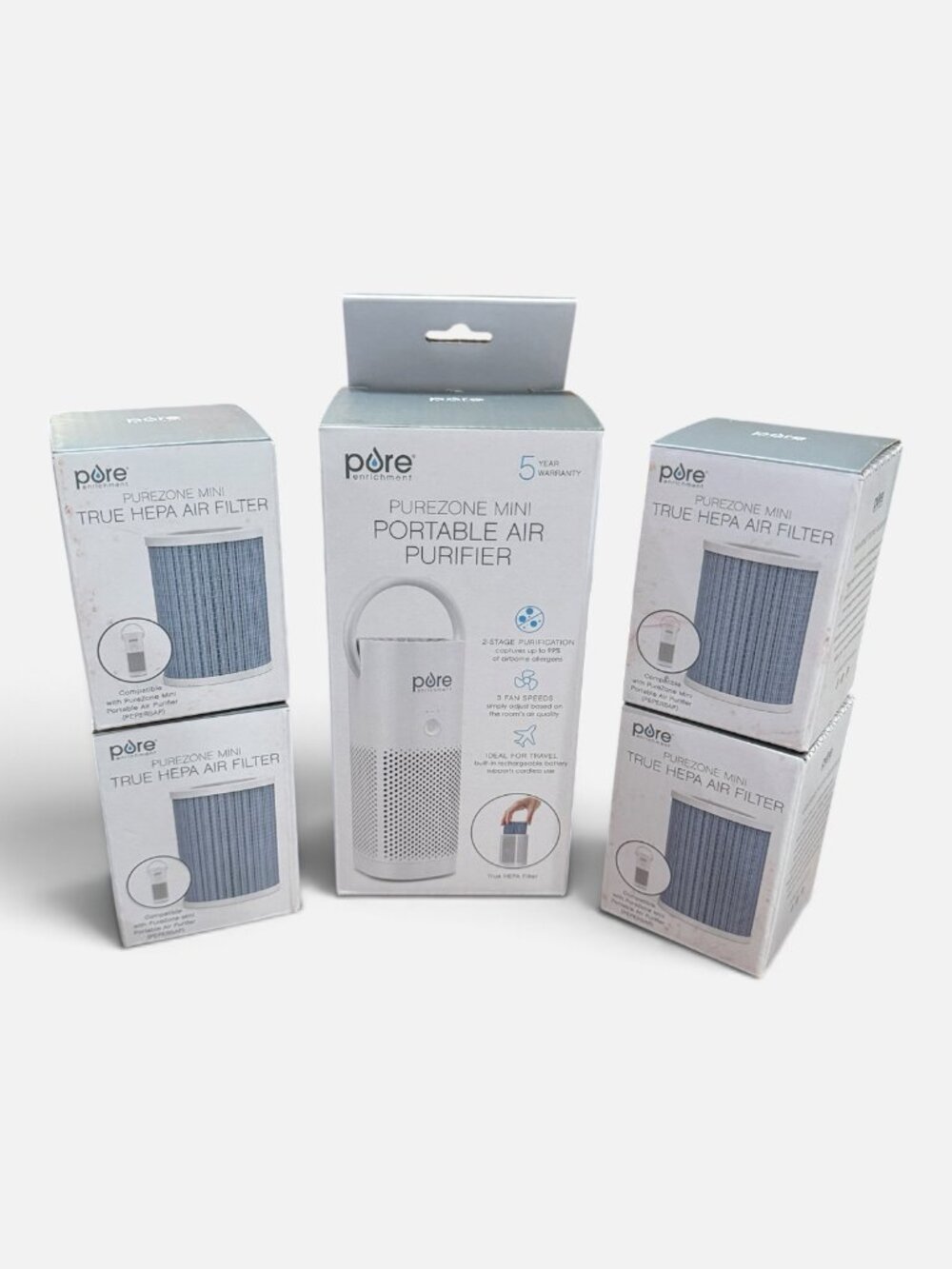 Pore PureZone Mini Portable Air Purifier and 4 Air Filters - NEW
